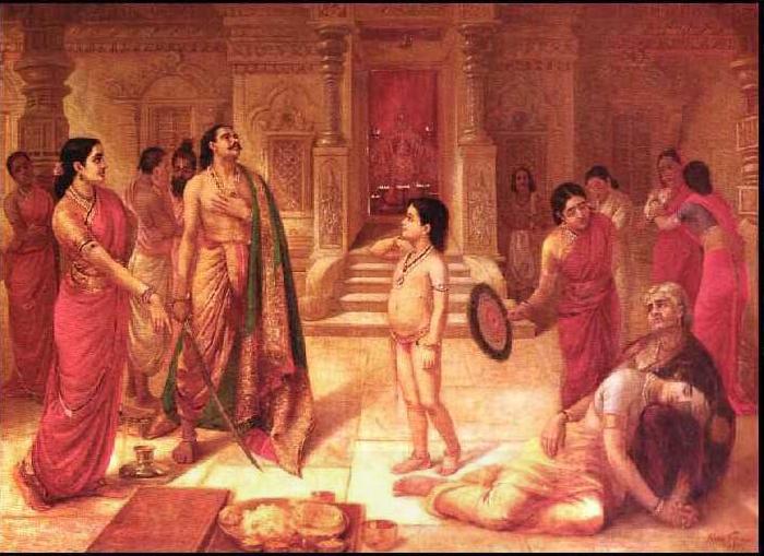 Raja Ravi Varma Mohini and Rugmangada to kill his own son Raja Ravi Varma oil painting picture